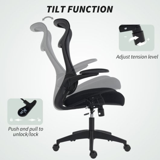 Homcom Silla De Oficina Giratoria De Malla Soporte Lumbar Reposabrazos Abatibles