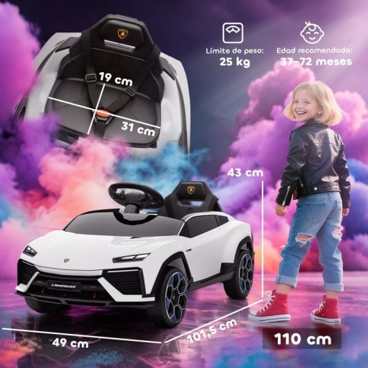 Aiyaplay Coche Eléctrico Para Niños De +3 Años Lamborghini Batería 12v Blanco