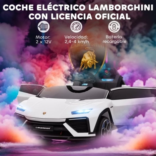 Aiyaplay Coche Eléctrico Para Niños De +3 Años Lamborghini Batería 12v Blanco