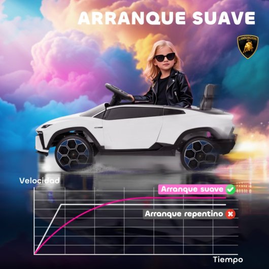 Aiyaplay Coche Eléctrico Para Niños De +3 Años Lamborghini Batería 12v Blanco