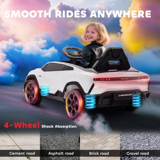 Aiyaplay Coche Eléctrico Para Niños De +3 Años Lamborghini Batería 12v Blanco