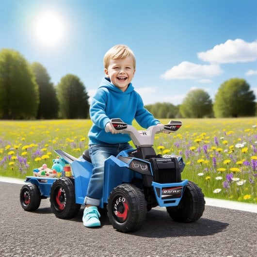 Homcom Quad Eléctrico Para Niños Con Remolque 106x41,5x48,5 Cm Azul