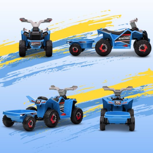 Homcom Quad Eléctrico Para Niños Con Remolque 106x41,5x48,5 Cm Azul