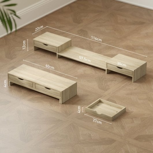 Homcom Elevador Monitor Ángulo Y Longitud Ajustable Con 2 Cajones Roble