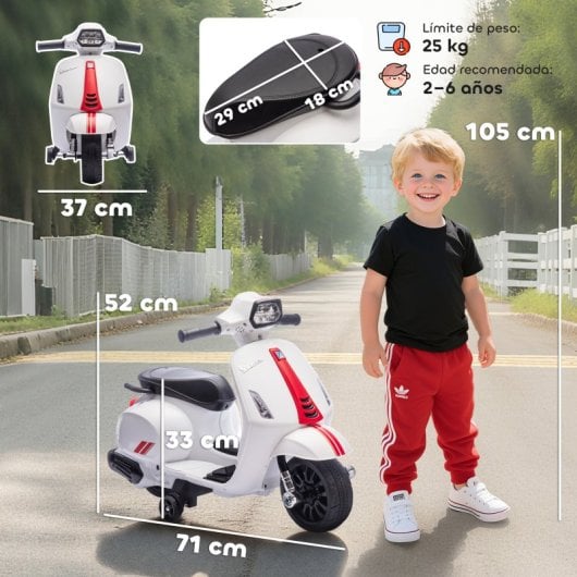 Aiyaplay Moto Eléctrica Para Niños 6v Ruedas De 6,9'' Velocidad 2,5km/h Blanco