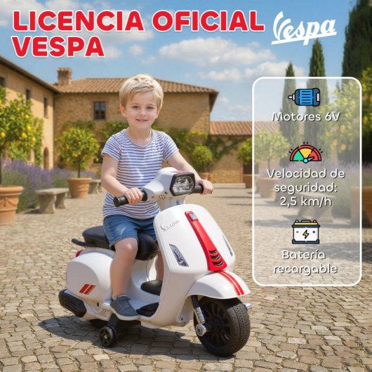 Aiyaplay Moto Eléctrica Para Niños 6v Ruedas De 6,9'' Velocidad 2,5km/h Blanco