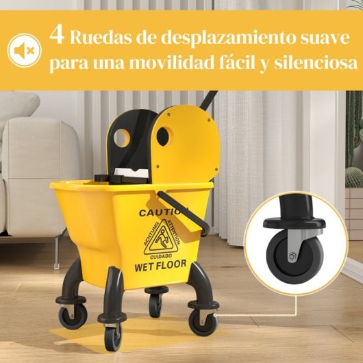 Homcom Cubo De Fregona Con Ruedas Escurridor Desmontable Capacidad 26l Amarillo