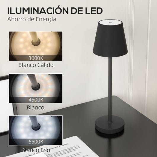 Homcom Lámpara De Mesita De Noche Inalámbrica Recargable Ø11,2x36,5cm Negro