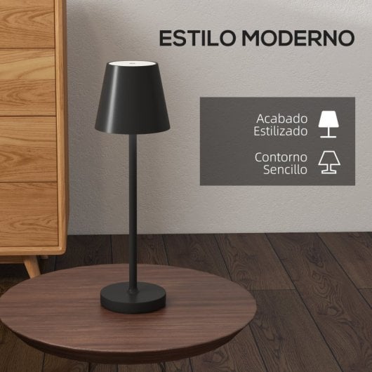 Homcom Lámpara De Mesita De Noche Inalámbrica Recargable Ø11,2x36,5cm Negro