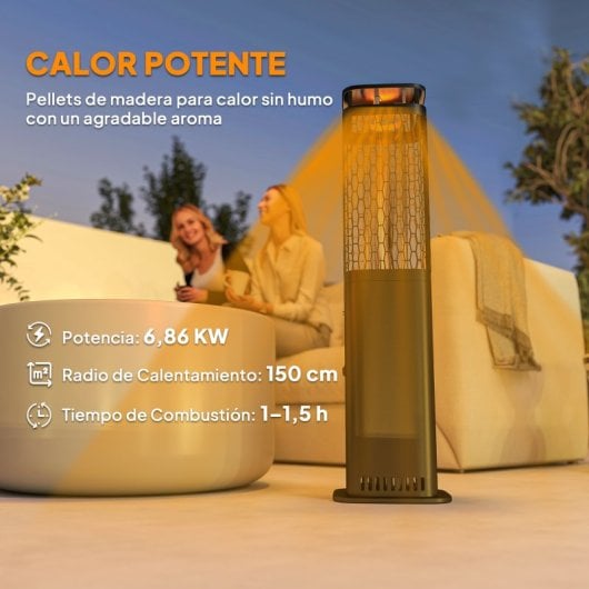 Outsunny Estufa De Pellets 6.86 Kw Sin Electricidad Con Tubo De Vidrio Negro
