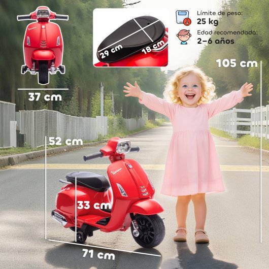 Aiyaplay Moto Eléctrica Para Niños 6v Ruedas De 6,9'' Velocidad De 2,5km/h Rojo