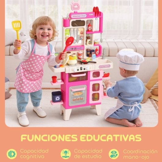 Aiyaplay Cocina De Juguete Con Luces Sonido Accesorios Fregadero Rosa