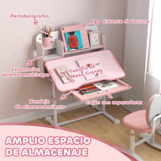 Aiyaplay Juego De Escritorio Y Silla Para Niños De +3 Años 80x55x107,5 Cm Rosa