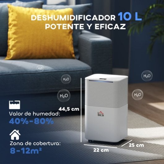 Desumidificador Homcom 10L/dia Silencioso com 3 Modos e Visor LED Branco