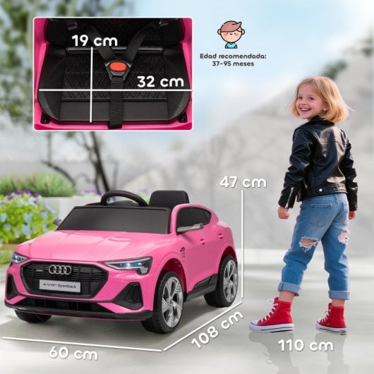 Homcom Coche Eléctrico Para Niños Audi E-tron Velocidad 3-5 Km/h Rosa