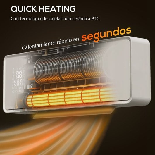 Homcom Calefactor Eléctrico Bajo Consumo De Pared 2000w Con 3 Modos Pantalla Led