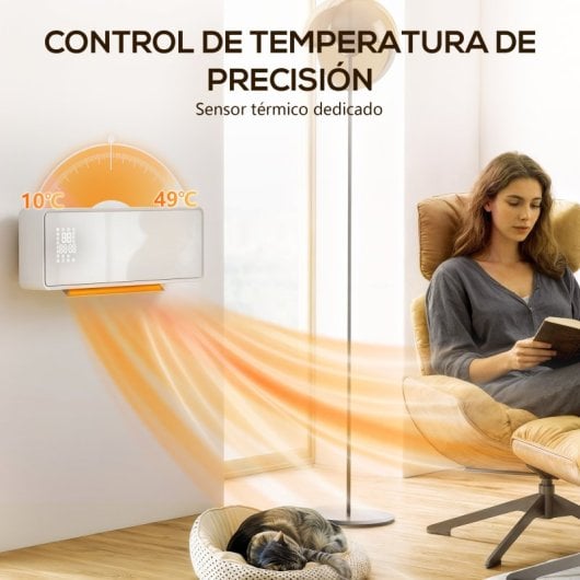 Homcom Calefactor Eléctrico Bajo Consumo De Pared 2000w Con 3 Modos Pantalla Led
