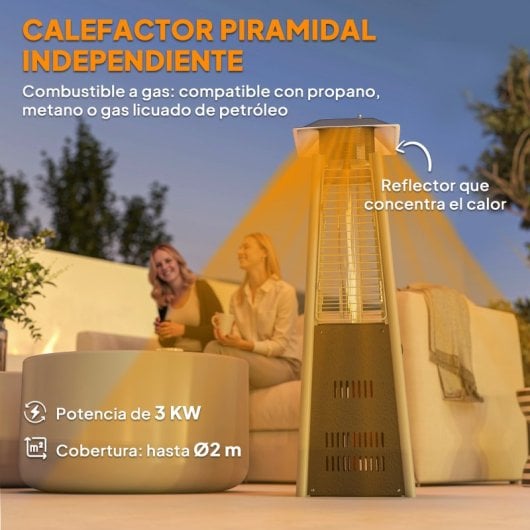 Outsunny Estufa De Gas Butano Portátil 3 Kw Con Sistema Antivuelco Bronce