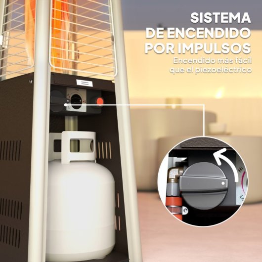 Outsunny Estufa De Gas Butano Portátil 3 Kw Con Sistema Antivuelco Bronce