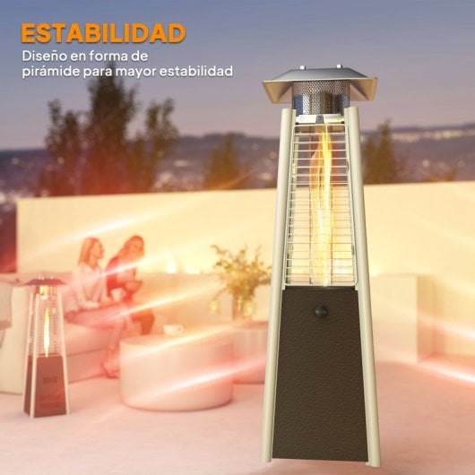 Outsunny Estufa De Gas Butano Portátil 3 Kw Con Sistema Antivuelco Bronce