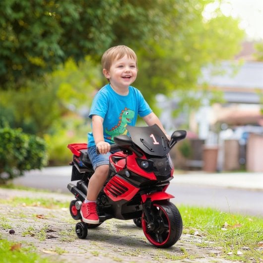 Aiyaplay Moto Eléctrica Para Niños 6v Con Ruedas De Apoyo Música Rojo