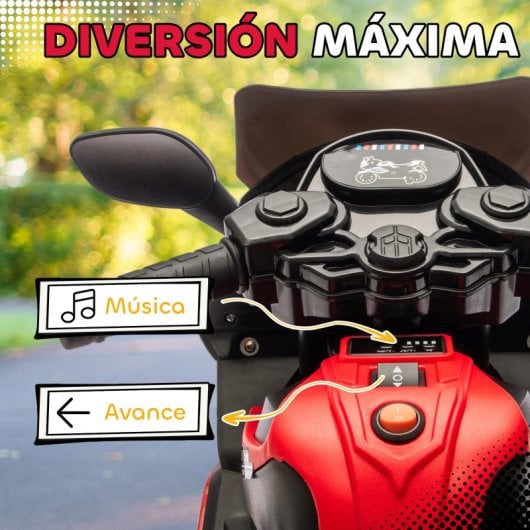 Aiyaplay Moto Eléctrica Para Niños 6v Con Ruedas De Apoyo Música Rojo