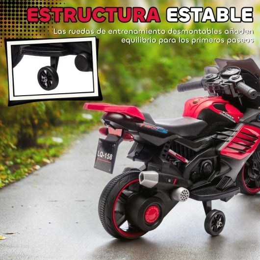 Aiyaplay Moto Eléctrica Para Niños 6v Con Ruedas De Apoyo Música Rojo