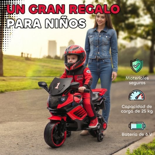 Aiyaplay Moto Eléctrica Para Niños 6v Con Ruedas De Apoyo Música Rojo