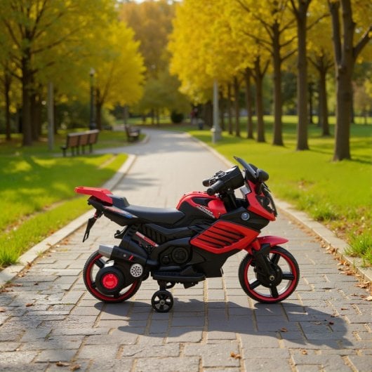 Aiyaplay Moto Eléctrica Para Niños 6v Con Ruedas De Apoyo Música Rojo