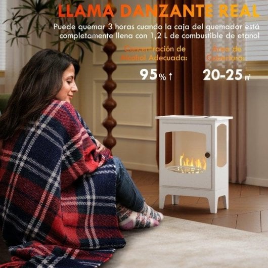 Lareira a Bioetanol Homcom 820-375V00WT 7000 BTU Chão Branco Depósito 1,2 L