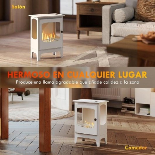 Lareira a Bioetanol Homcom 820-375V00WT 7000 BTU Chão Branco Depósito 1,2 L