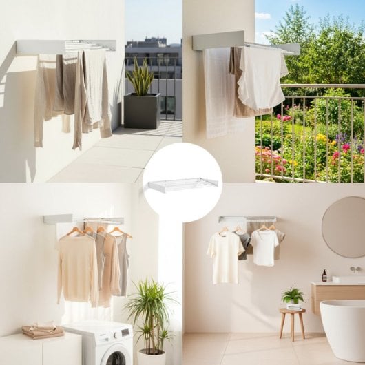 Innovagoods Dryva 100 Tendedero De Pared Plegable Extensible Retráctil Blanco 100 X 9,5 X 2,5 Cm