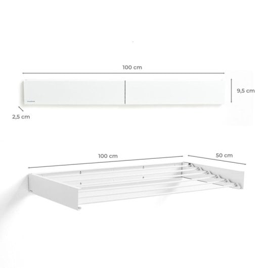 Innovagoods Dryva 100 Tendedero De Pared Plegable Extensible Retráctil Blanco 100 X 9,5 X 2,5 Cm