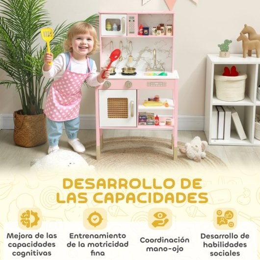 Aiyaplay Cocina De Juguete De Madera Con Sonido Verduras Para Cortar Rosa