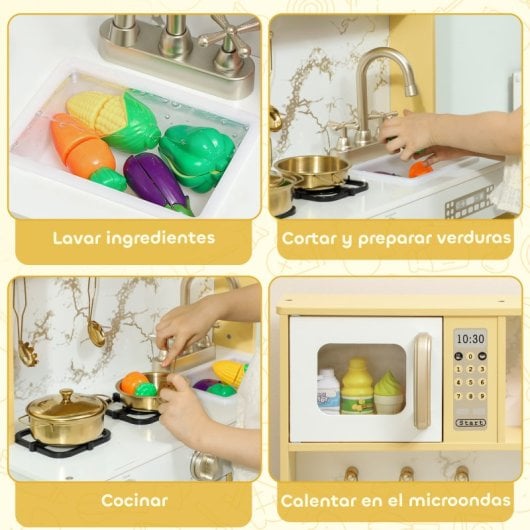 Aiyaplay Cocina De Juguete De Madera Con Sonido Verduras Para Cortar Dorado