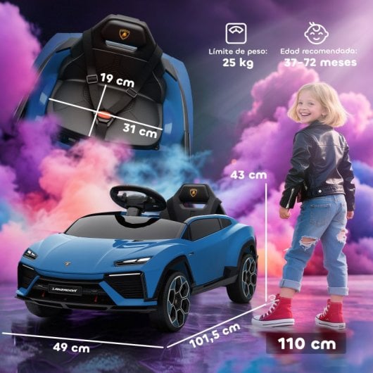 Aiyaplay Coche Eléctrico Para Niños De +3 Años Lamborghini Batería 12v Azul