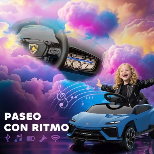 Aiyaplay Coche Eléctrico Para Niños De +3 Años Lamborghini Batería 12v Azul
