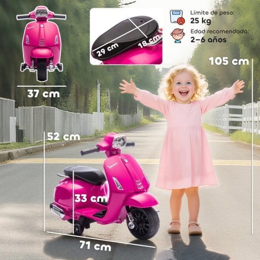 Aiyaplay Moto Eléctrica Para Niños 6v Ruedas De 6,9'' Velocidad De 2,5km/h Rosa