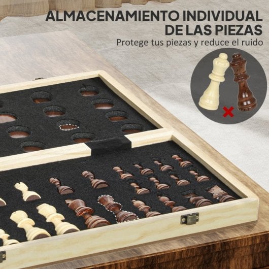 Sportnow Juego De Ajedrez Internacional Y Damas De Madera 2 En 1 Plegable Nogal