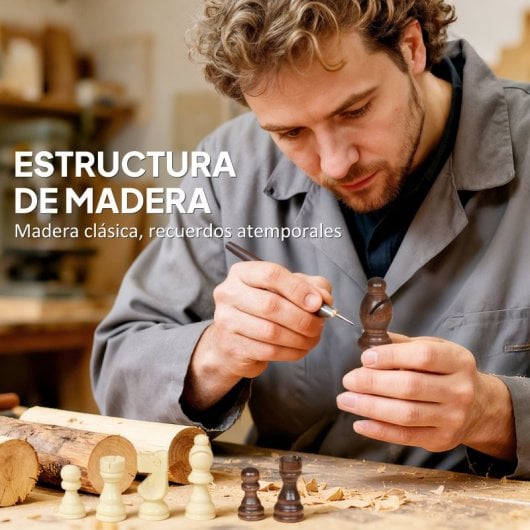 Sportnow Juego De Ajedrez Internacional Y Damas De Madera 2 En 1 Plegable Nogal