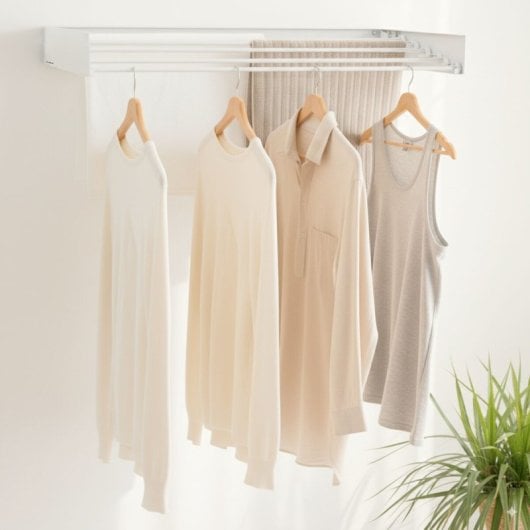 Étendoir à linge mural pliable Innovagoods Dryva 80, extensible et rétractable, blanc, 80 x 9,5 x 2,3 cm