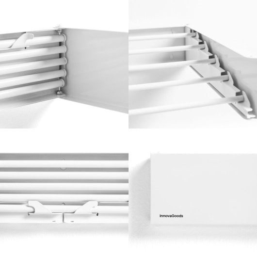 Étendoir à linge mural pliable Innovagoods Dryva 80, extensible et rétractable, blanc, 80 x 9,5 x 2,3 cm
