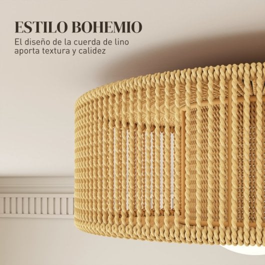 Homcom Lámpara De Techo Led 20w 3000 K Con Pantalla De Cuerda De Lino Marrón