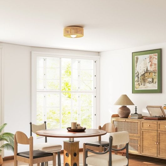 Homcom Lámpara De Techo Led 20w 3000 K Con Pantalla De Cuerda De Lino Marrón