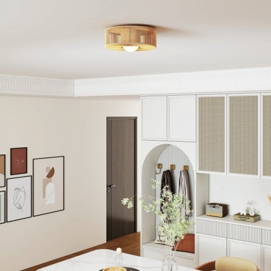 Homcom Lámpara De Techo Led 20w 3000 K Con Pantalla De Cuerda De Lino Marrón