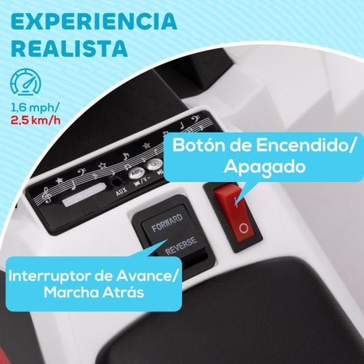 Homcom Quad Eléctrico Para Niños De 18-36 Meses 6v 70x41,5x48,5 Cm Blanco