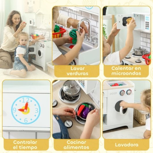 Aiyaplay Cocina De Juguete De Madera Con Sonido Y Cortinas Blanco