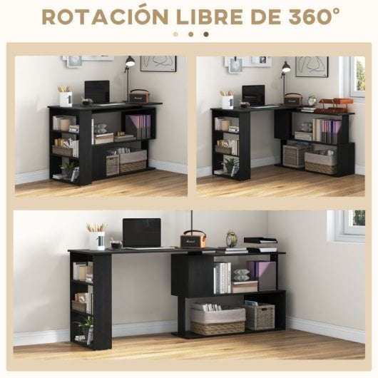 Homcom Escritorio Esquinero Giratorio Con Estantería 120x110x74,5 Cm Negro