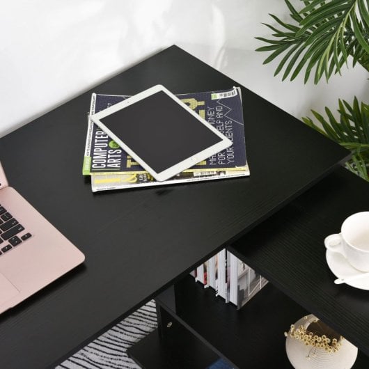 Homcom Escritorio Esquinero Giratorio Con Estantería 120x110x74,5 Cm Negro