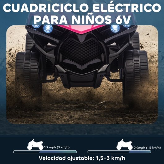 Aiyaplay Quad Eléctrico Para Niños 6 V 70x42x45 Cm Rosa
